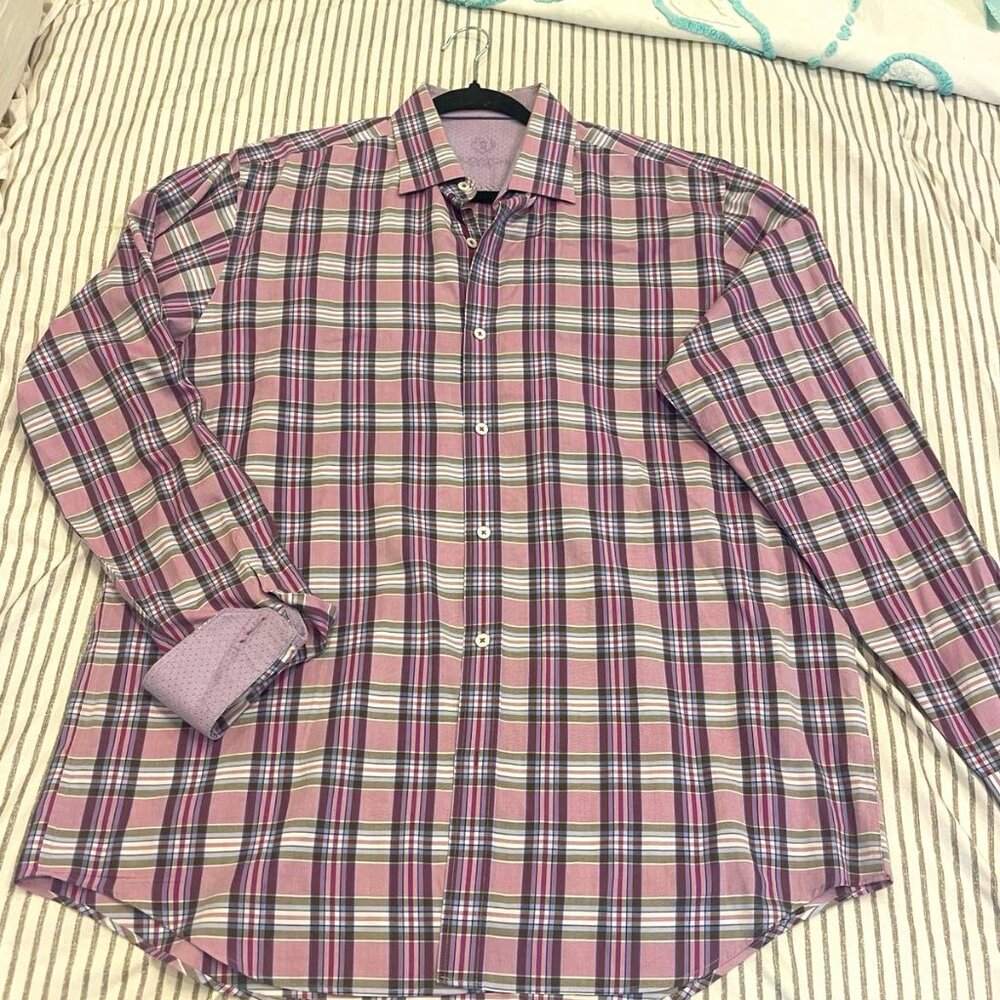 Bugatchi Mens Shirt Medium RN 99428 CA 06064 Cotton Embroidery Long Sleeve